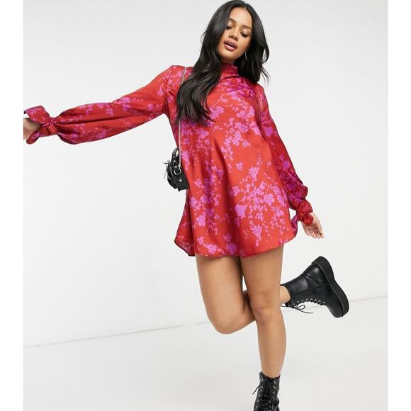 Free People Dresses & Skirts - Free People Red And Purple Floral Mini Dress Women’s Sz L